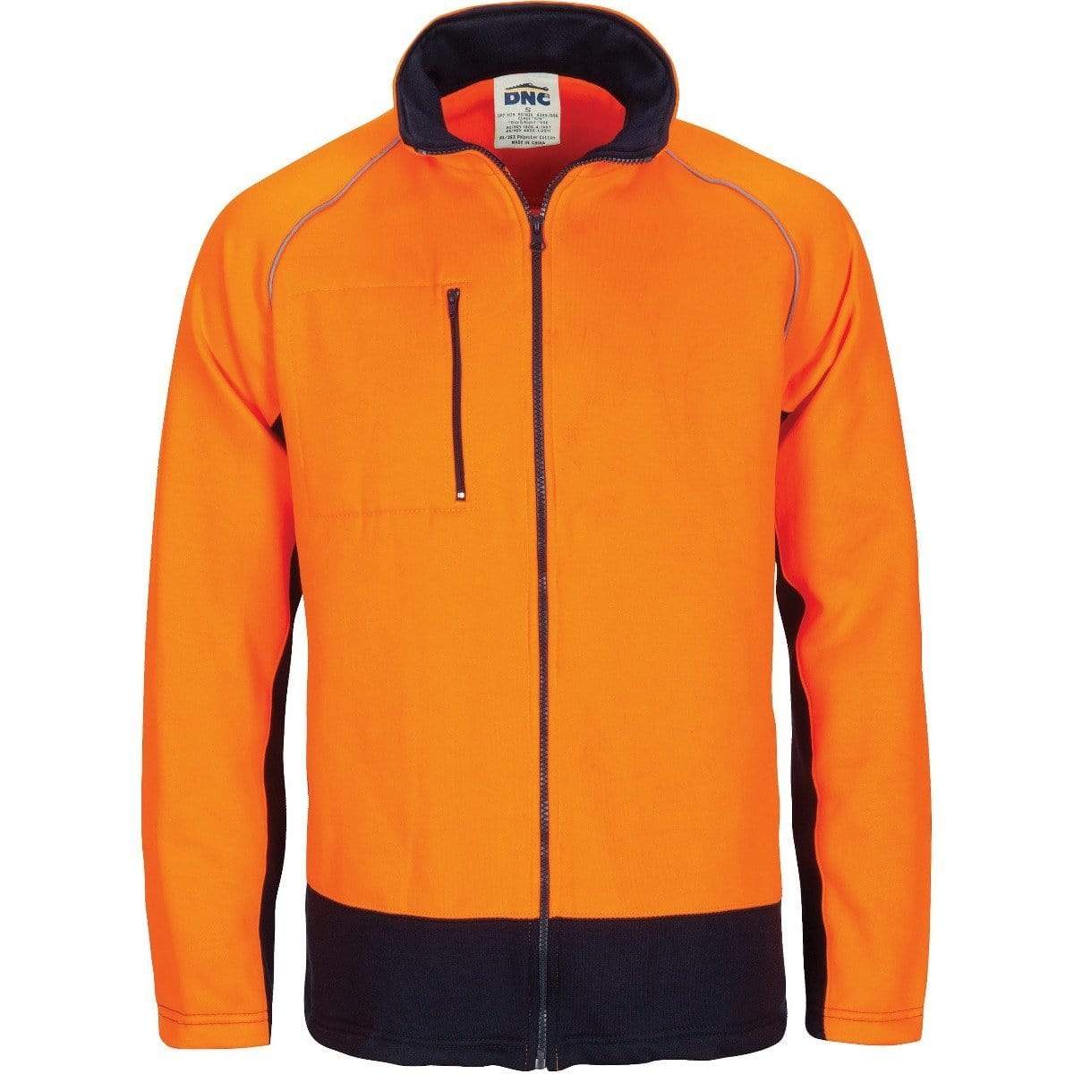 Dnc Workwear Hi-vis 2 Tone Full Zip Fleecy Sweatshirt With Two Side Zipped Pockets - 3725 Work Wear DNC Workwear Orange/Navy XS 